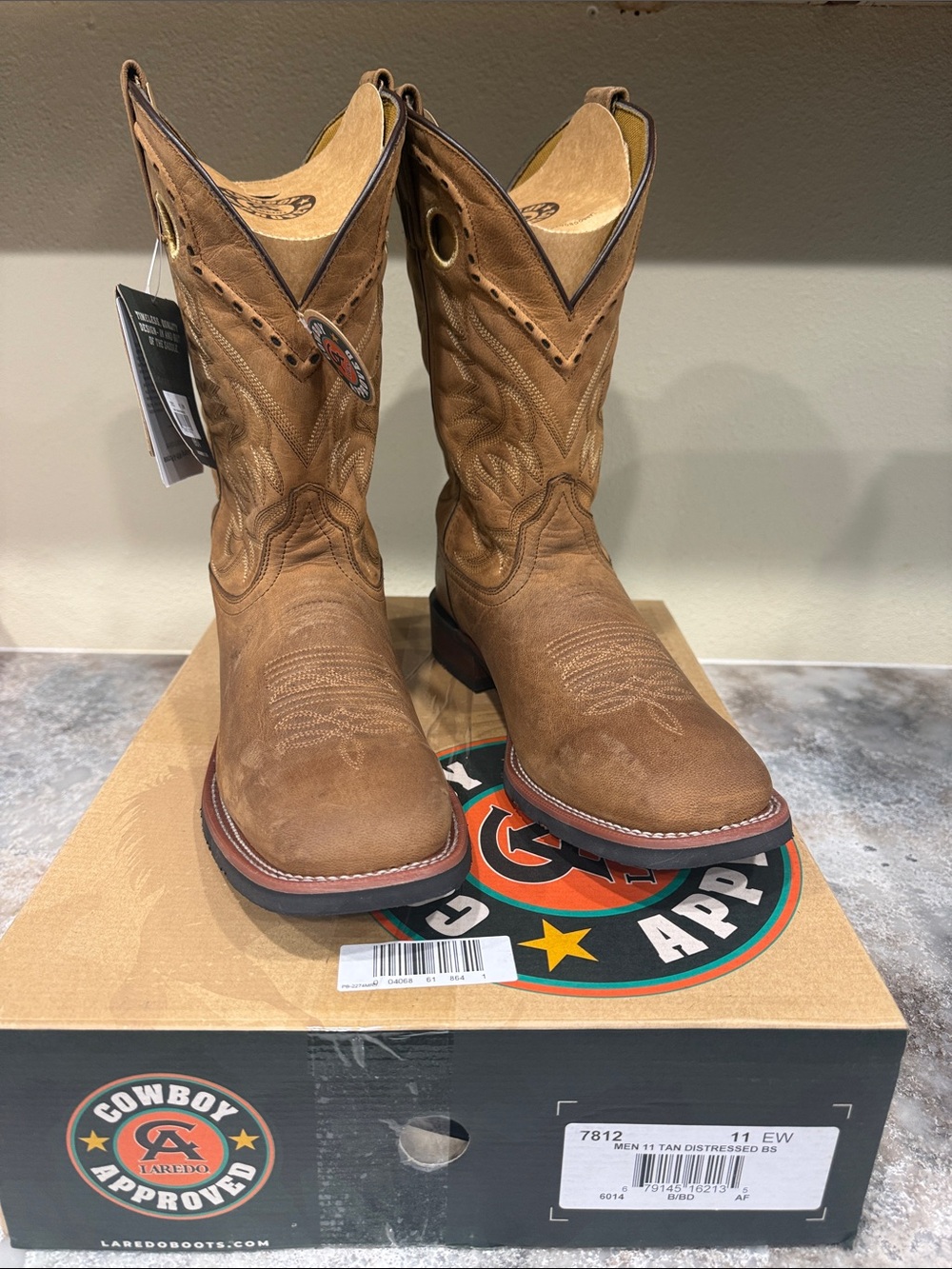Laredo Tan Distressed Leather Cowboy Boots